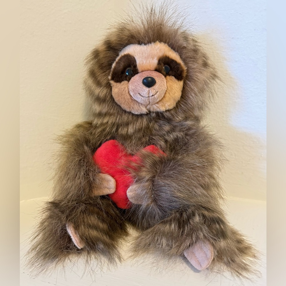 Plush Sloth Aurora Holding Heart Soft Fluffy Stuffed Animal Valentine's Day.